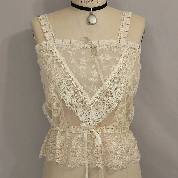 OOAK Handmade Lace Bodice Crop Top Camisole Style Cream Ecru Ivory SeeMeasure - Picture 1 of 12